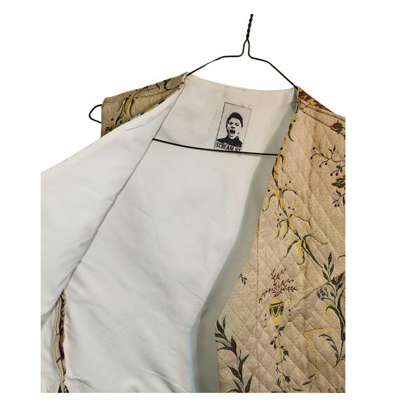 SUMMER VEST UPCYCLED, REPOURPOSED  VINTAGE BROCADE, BEIGE, SIZE M - Picture 3 of 7